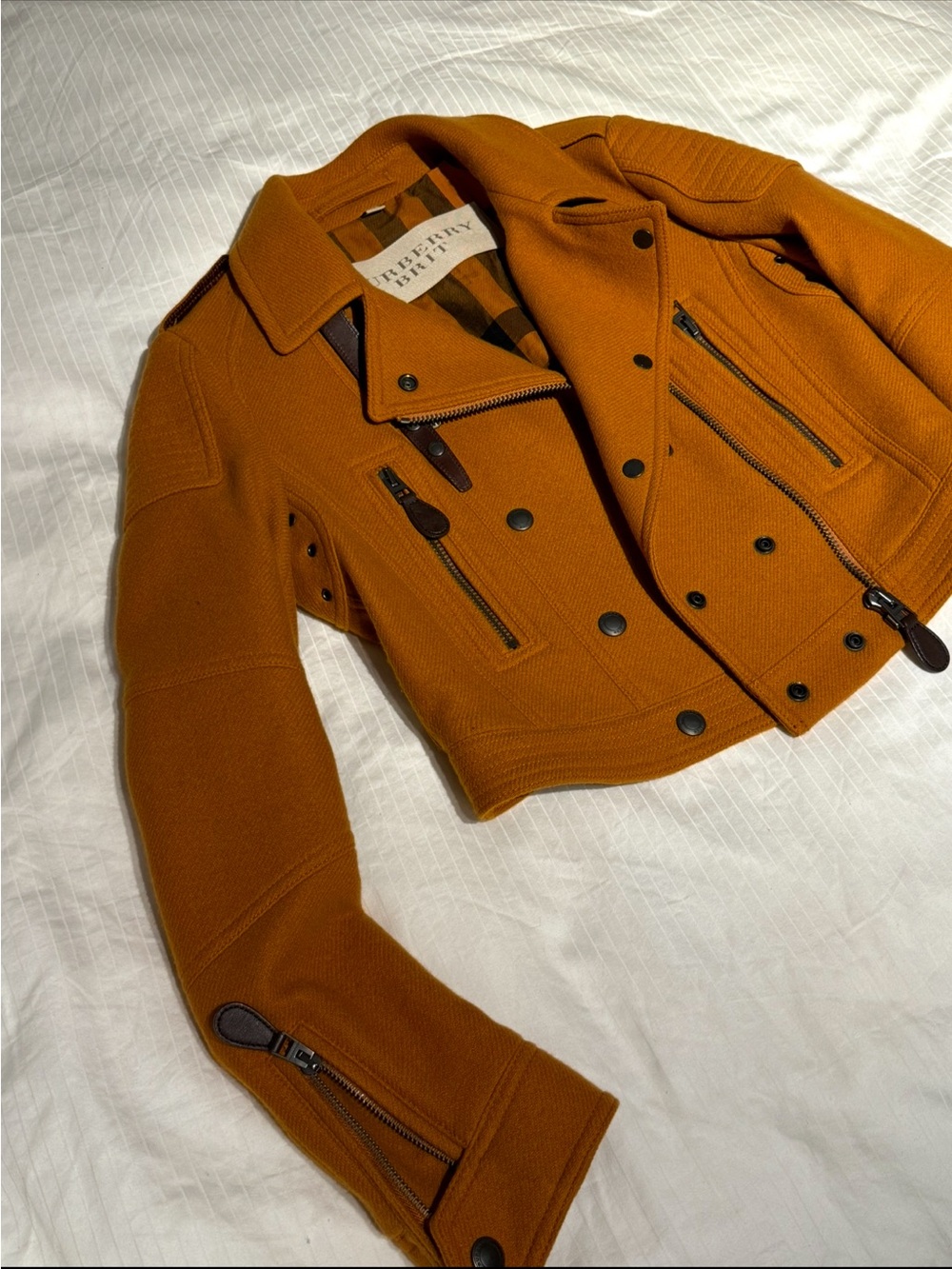 Burberry Women's Rust-Orange Wool Biker Jacket